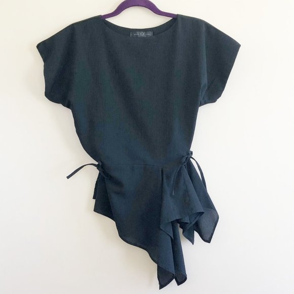 Meem Label UK Asymmetrical Black Side-Tie Blouse | Size S - Picture 3 of 11